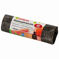 Мешки для мусора 60 л, черные, в рулоне 20 шт., ПНД, 5 мкм, 650х570 мм, Любаша, 605331 в Южно-Сахалинске Мешки для мусора 60 л, черные, в рулоне 20 шт., ПНД, 5 мкм, 650х570 мм, Любаша, 605331 в Южно-Сахалинске