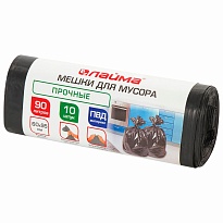 Мешки для мусора 90 л, черные, в рулоне 10 шт., ПВД, 25 мкм, 950х600 мм, LAIMA, 605332 в Южно-Сахалинске