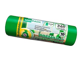 Мешки для мусора 240 л, ароматизированные, зеленые, в рулоне 10 шт., ПВД 45 мкм, 1300х930 мм, PREMIUM+, 240108301 в Южно-Сахалинске