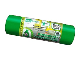 Мешки для мусора 300 л, зеленые, в рулоне 10 шт., ПВД 70 мкм, 1400х1000 мм, PREMIUM+, 300101601 в Южно-Сахалинске