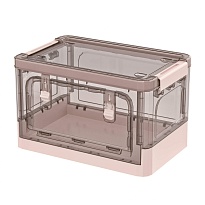 Ящик пластиковый складной прозрачный коричневый, дно розовое, 360х235х230 мм, с колесиками в Южно-Сахалинске Ящик пластиковый складной прозрачный коричневый, дно розовое, 360х235х230 мм, с колесиками в Южно-Сахалинске